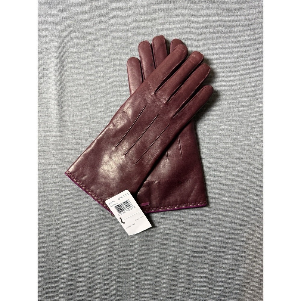 Leather gloves 7.5Inches Burgundy, Leather Shell With Cashmere Lining